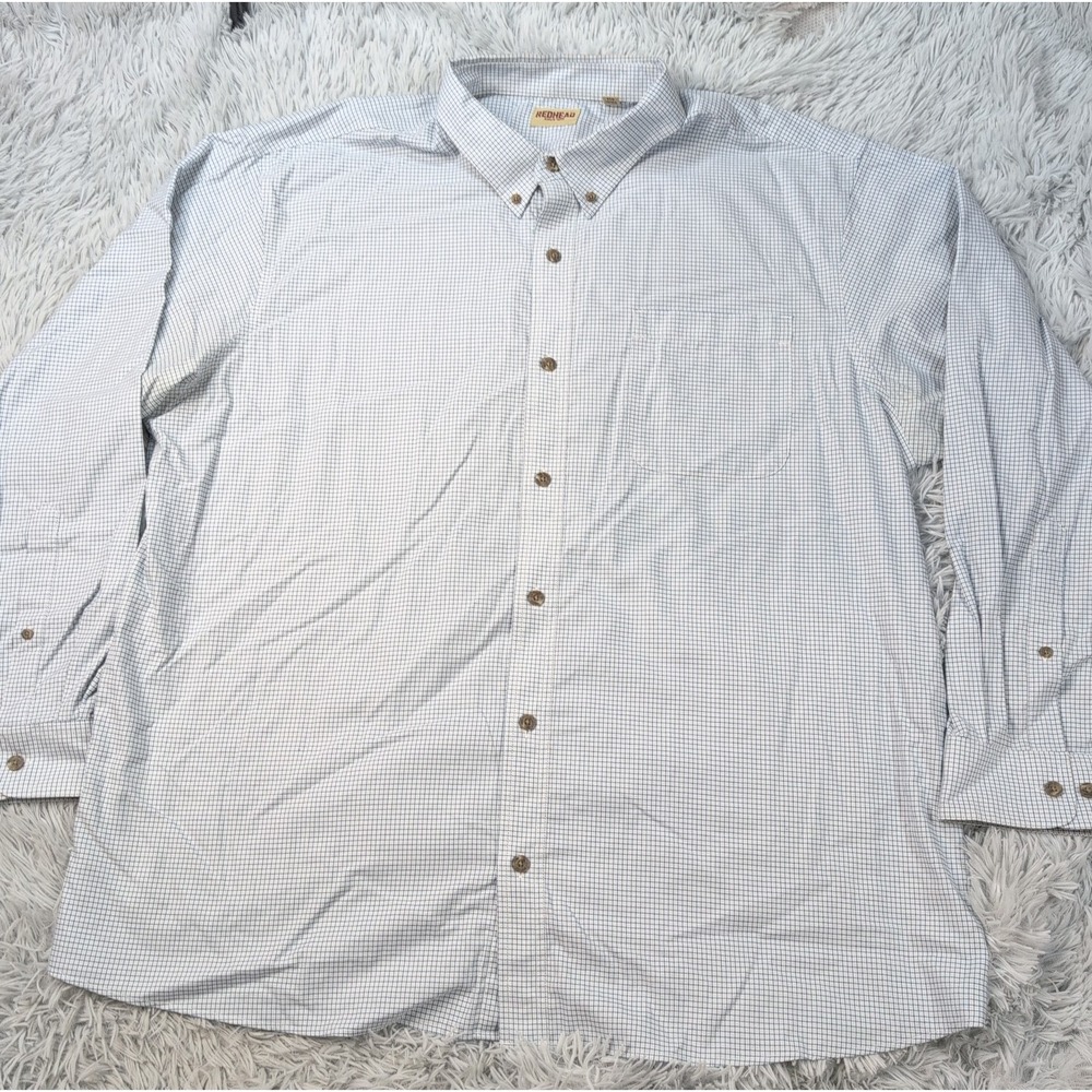 Redhead Shirt Mens 3XL Blue Check Button Up Career Preppy Pocket Comfort